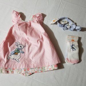 Gymboree Peter Rabbit NWT 3-6 month dress, diaper cover, socks & headband